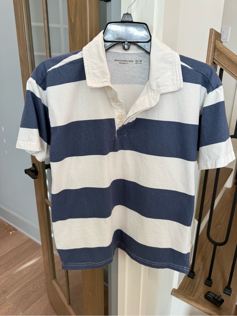 Y2K vintage striped polo Abercrombie Kids Navy & White Striped